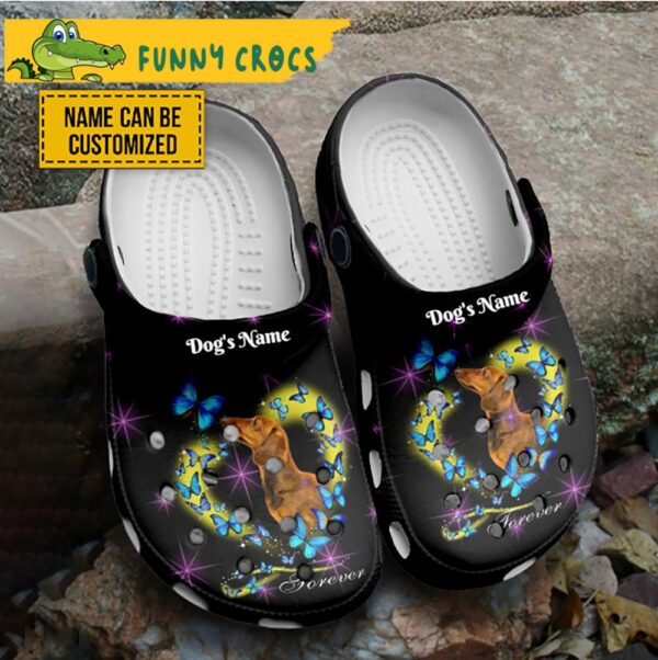 Personalized Dog with butterflies Dachshund Crocs Slippers 1.jpg