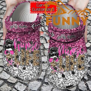 Personalized Nurse Life Face Leopard Gliiter Crocs 1.jpg