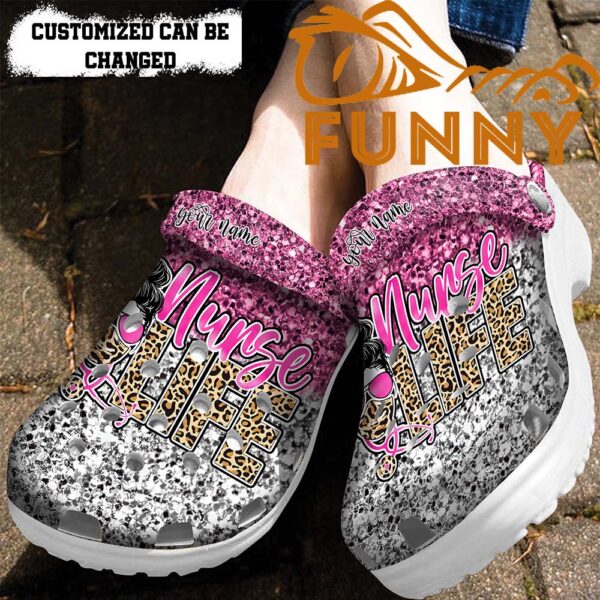 Personalized Nurse Life Face Leopard Gliiter Crocs 2.jpg