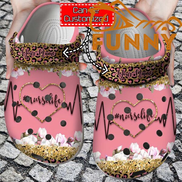 Personalized Nurse Life Heart Glitter Leopard Crocs 1.jpg