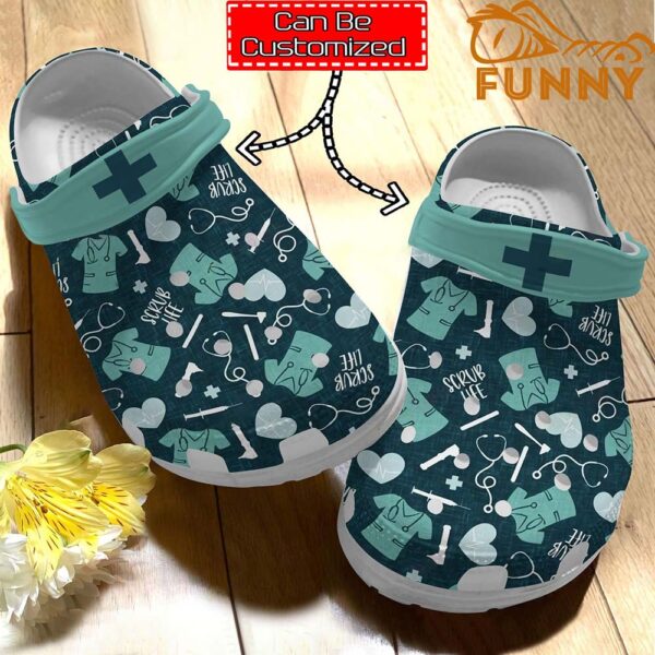 Personalized Nurse Scrub Life Pattern Green Crocs.jpg