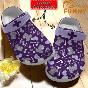 Personalized Nurse Scrub Life Pattern Purple Crocs.jpg