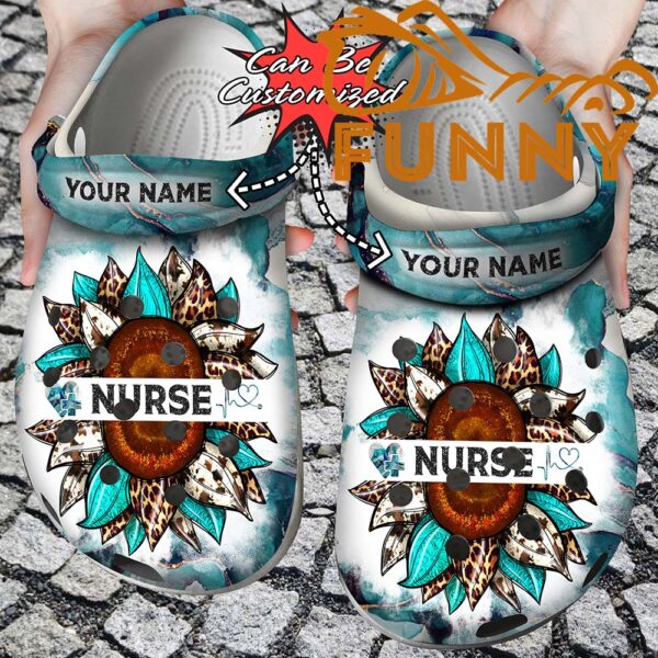 Personalized Nurse Sunflower Glitter Crocs Classic Clog 1.jpg