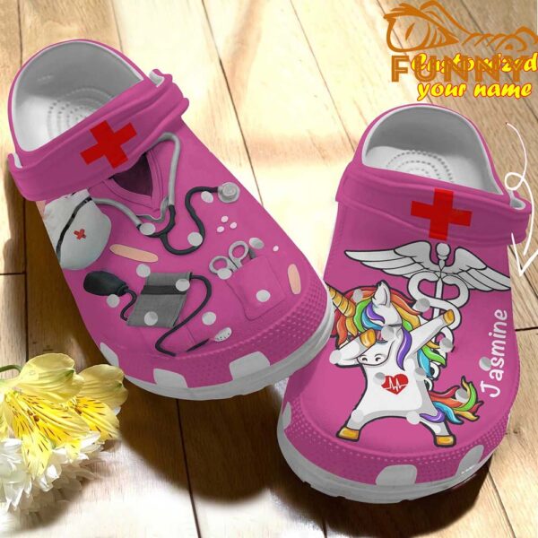 Personalized Scrubs For Nurses And Unicorn Pink Crocs.jpg