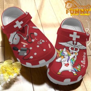 Personalized Scrubs For Nurses And Unicorn Red Crocs.jpg