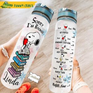 Personalized Sorry Im Booked Snoopy Water Bottle.jpg