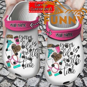 Personalized Your Life Is Worth My Time Nurse Leopard Crocs Classic Clog 1.jpg