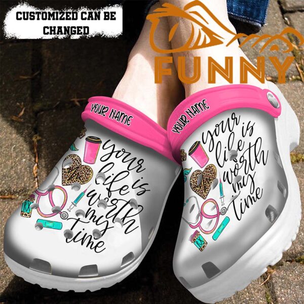 Personalized Your Life Is Worth My Time Nurse Leopard Crocs Classic Clog 2.jpg