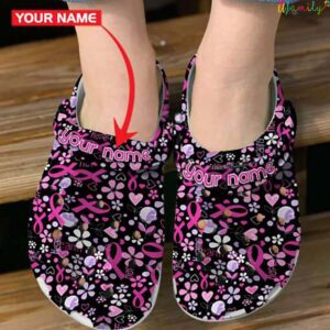 Pink Ribbon Floral Pattern Custom Name Crocs.jpg