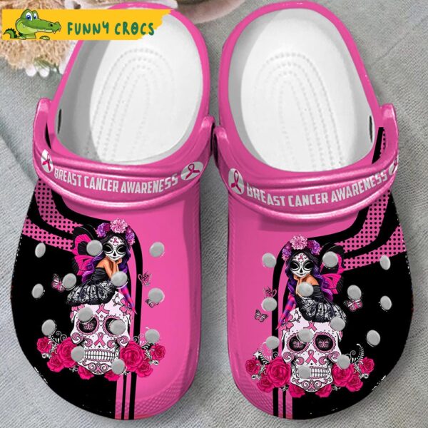 Skull Girl Breast Cancer Crocs Slippers 2.jpg