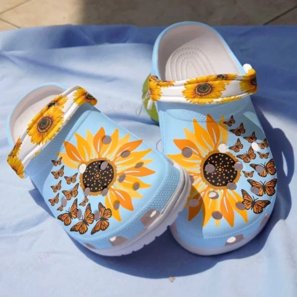 Sunflower Blue Crocs Classic Clogs Shoes.webp