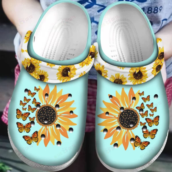 Sunflower Mint Crocs Classic Clogs Shoes.webp