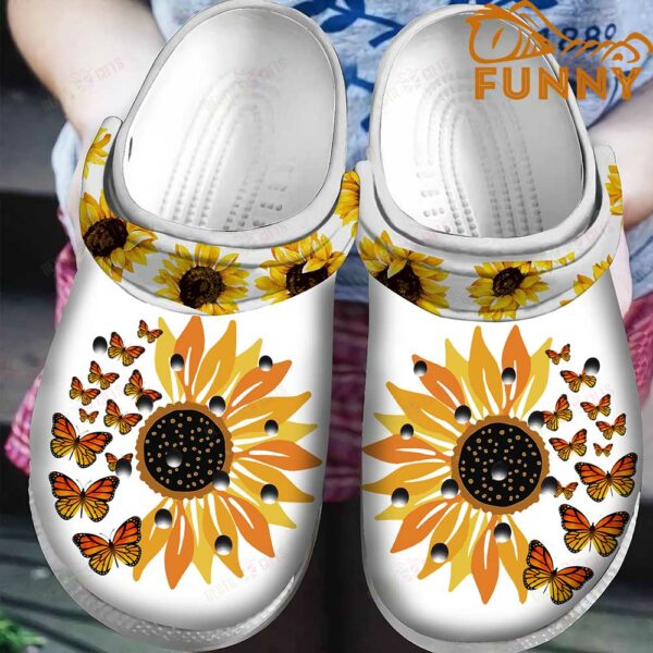 Sunflower White Crocs Classic Clogs Shoes.jpg