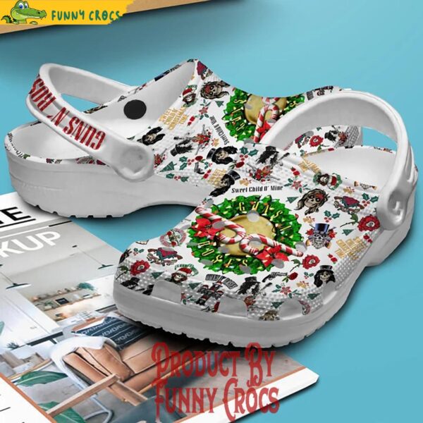 Merry Christmas Gun N Roses White Crocs Shoes 2.jpg