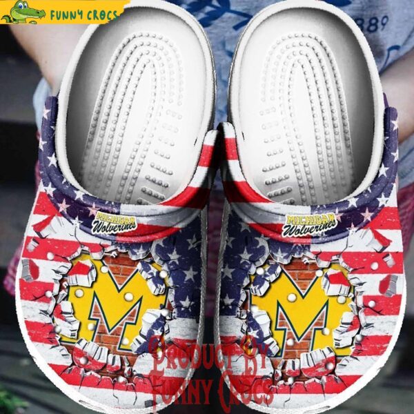 Michigan Wolverines American Broken Wall Crocs Shoes 1.jpg