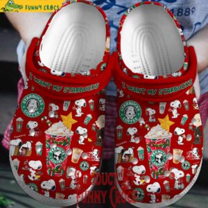 Snooy I Want My Starbucks Merry Christmas Crocs Shoes.jpg